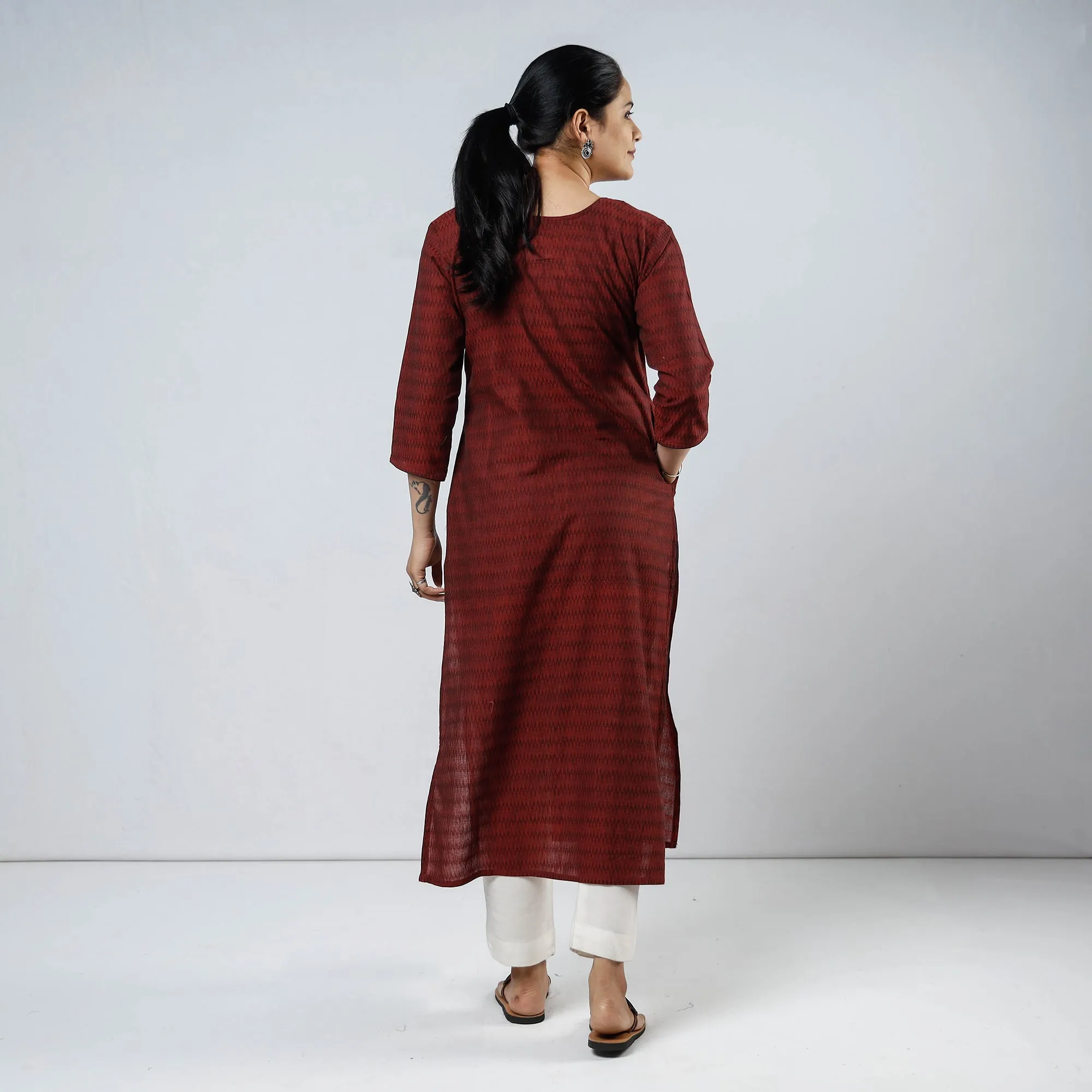 Dark Maroon - Cotton Straight Jacquard Kurta 15 sold by Itokri product image thumbnail 4