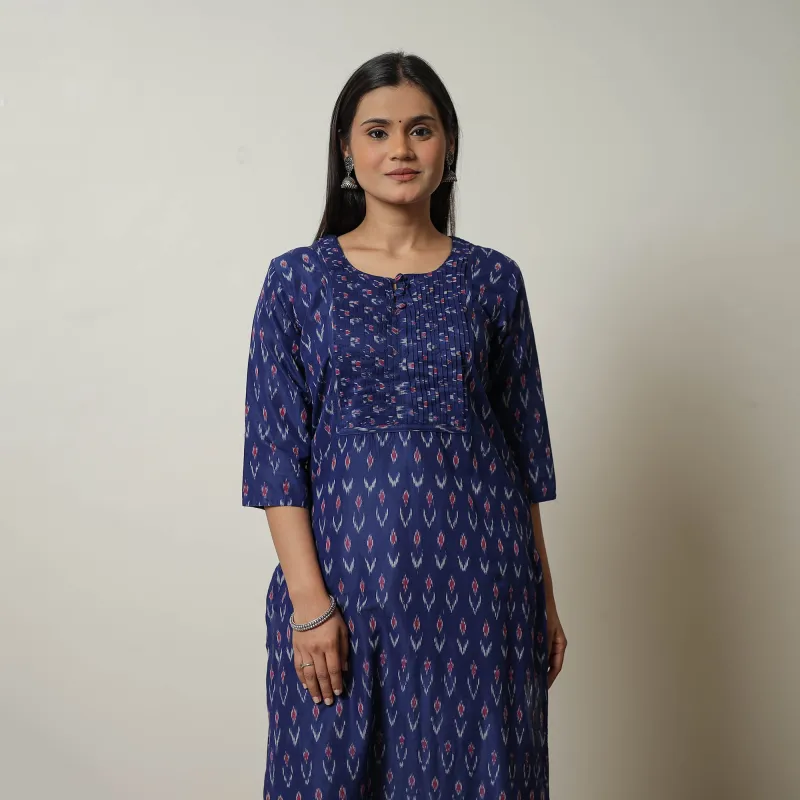 Blue - Mercerised Cotton Straight Pochampally Ikat Kurta 07 sold by Itokri