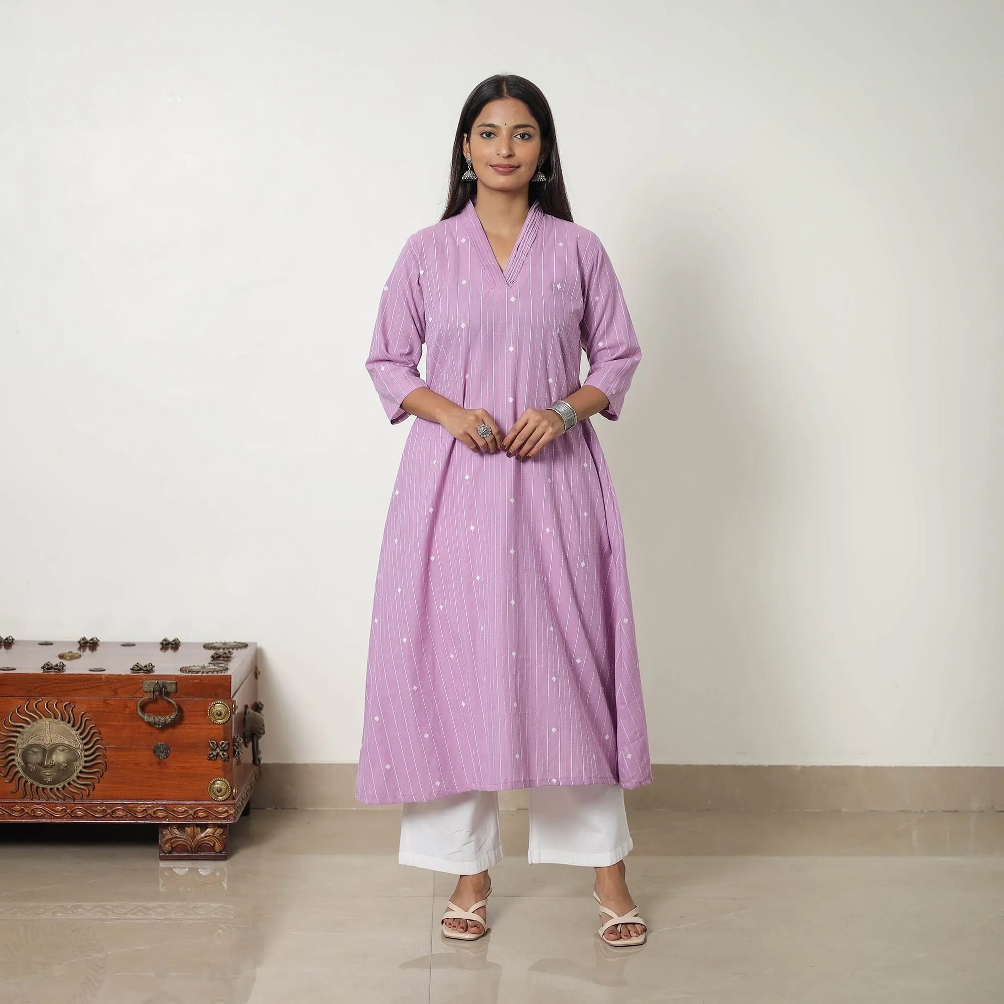 Purple - Pure Cotton Straight Jacquard Kurta 05 sold by Itokri product image thumbnail 3