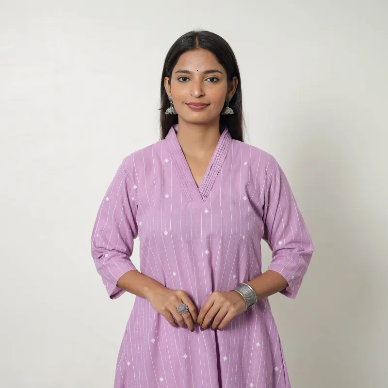 Purple - Pure Cotton Straight Jacquard Kurta 05 sold by Itokri