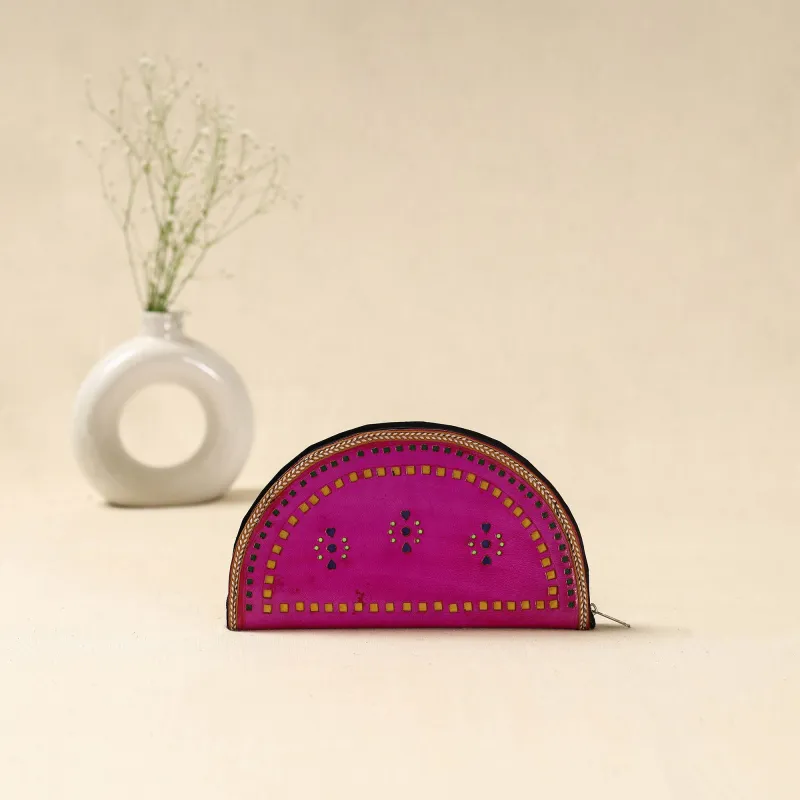 Pink - Handcrafted Kutch Leather Clutch / Wallet 47 sold by Itokri