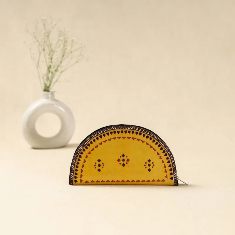 Yellow - Handcrafted Kutch Leather Clutch / Wallet 45 made by Itokri