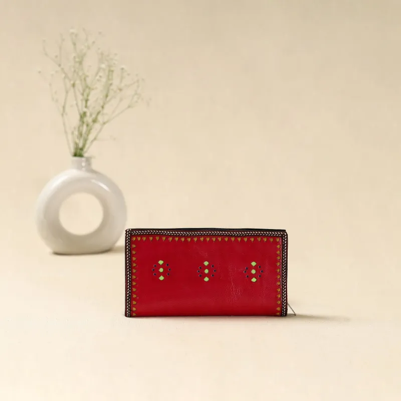 Red - Handcrafted Kutch Leather Clutch / Wallet 42 made by Itokri