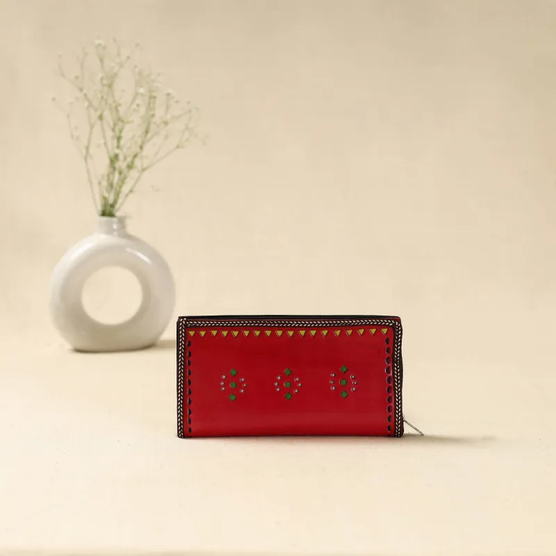 Red - Handcrafted Kutch Leather Clutch / Wallet 35 made by Itokri