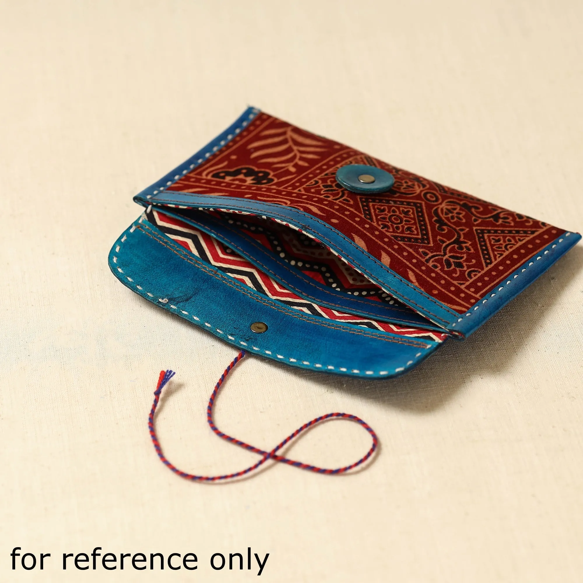 Green - Handcrafted Kutch Embroidery Leather Ajrakh Clutch / Wallet 04 sold by Itokri product image thumbnail 4