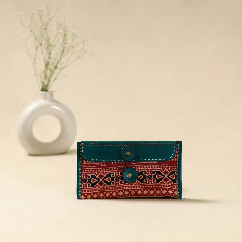 Green - Handcrafted Kutch Embroidery Leather Ajrakh Clutch / Wallet 03 sold by Itokri