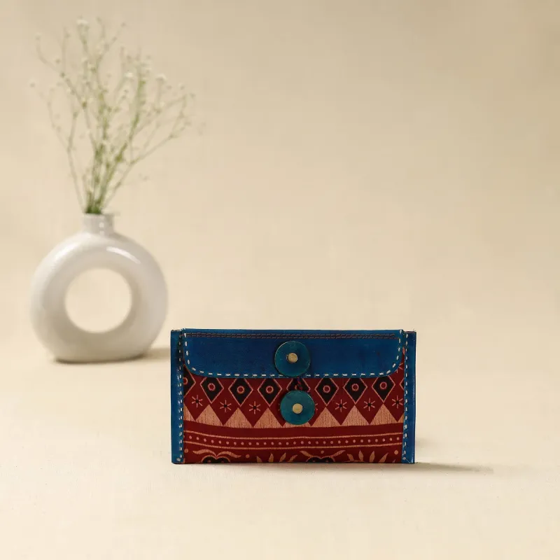 Blue - Handcrafted Kutch Embroidery Leather Ajrakh Clutch / Wallet 01 sold by Itokri
