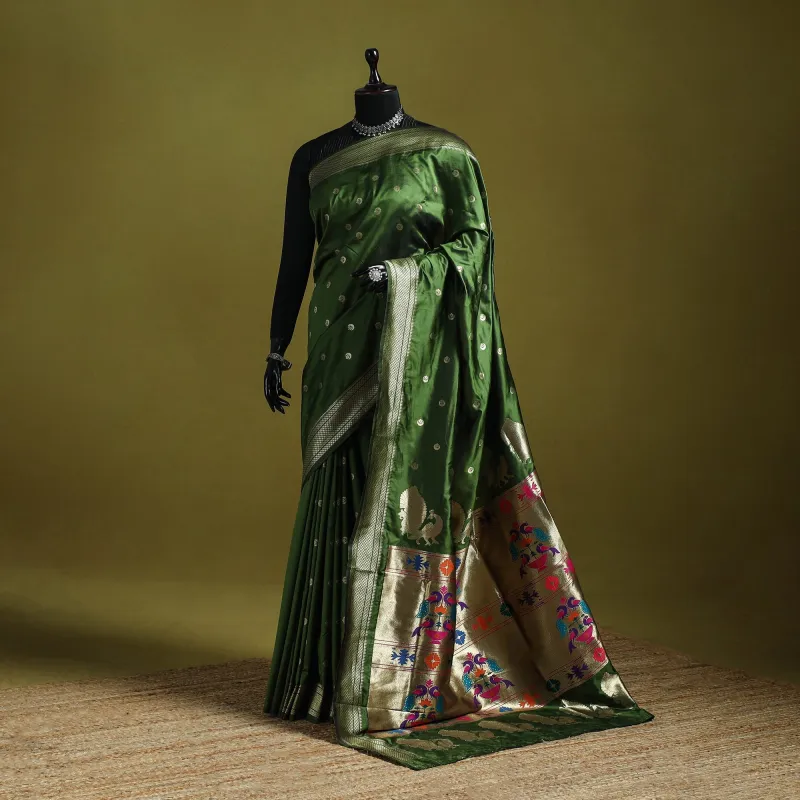 Green - Bangalore Silk Paithani Saree 15 made by Itokri