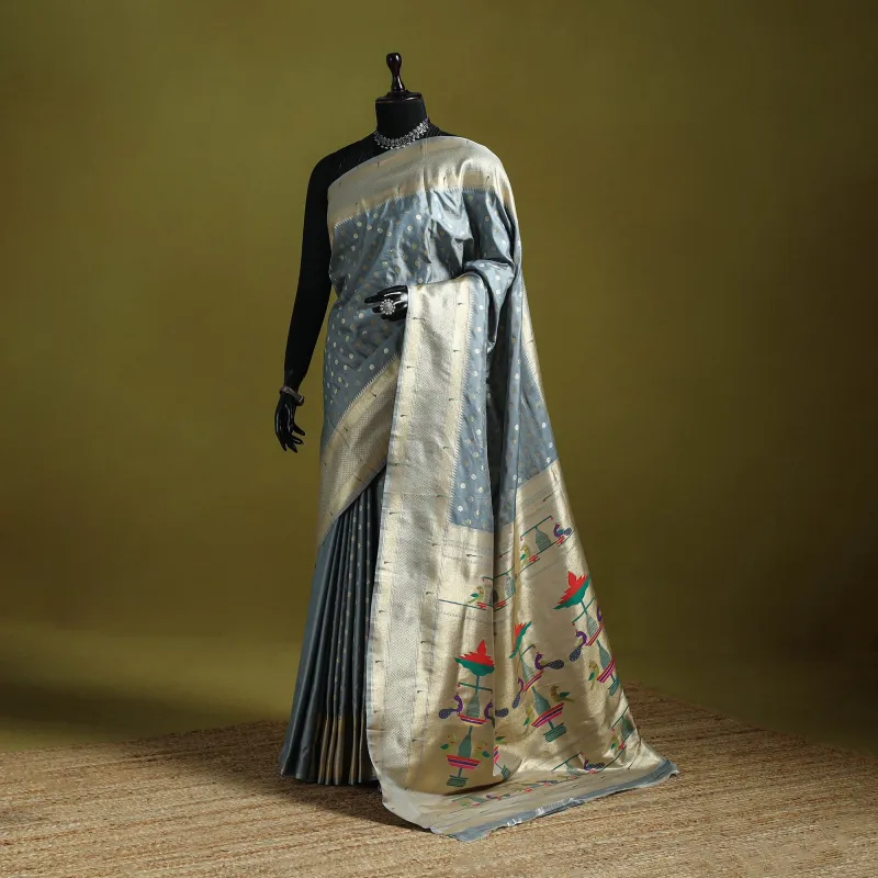 Grey - Bangalore Silk Paithani Saree 11 sold by Itokri
