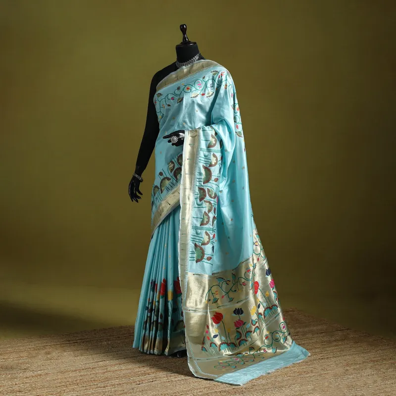 Blue - Bangalore Silk Paithani Saree 07 made by Itokri