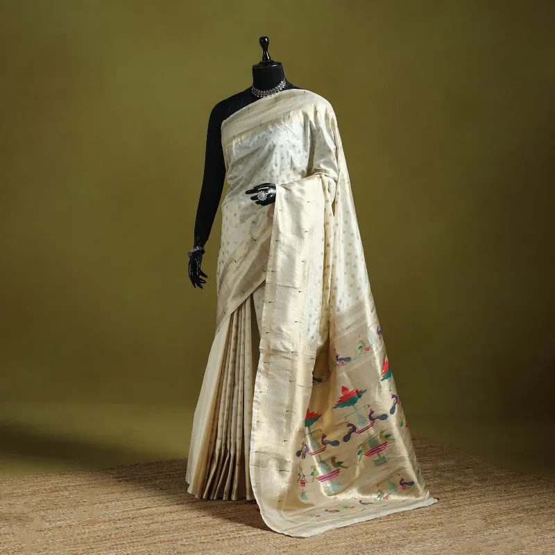 White - Bangalore Silk Paithani Saree 04 sold by Itokri