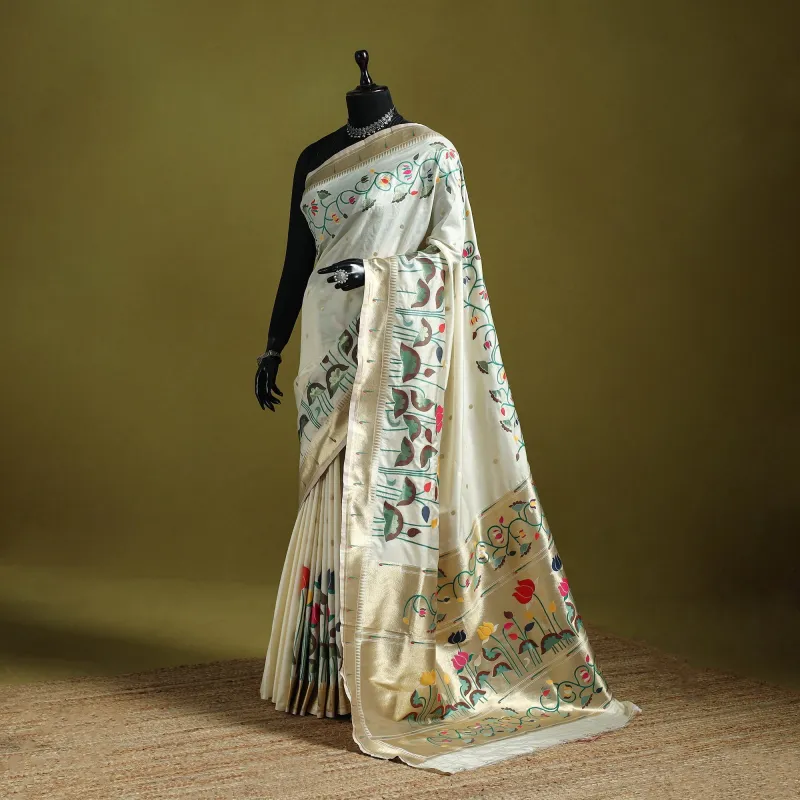 White - Bangalore Silk Paithani Saree 02 made by Itokri