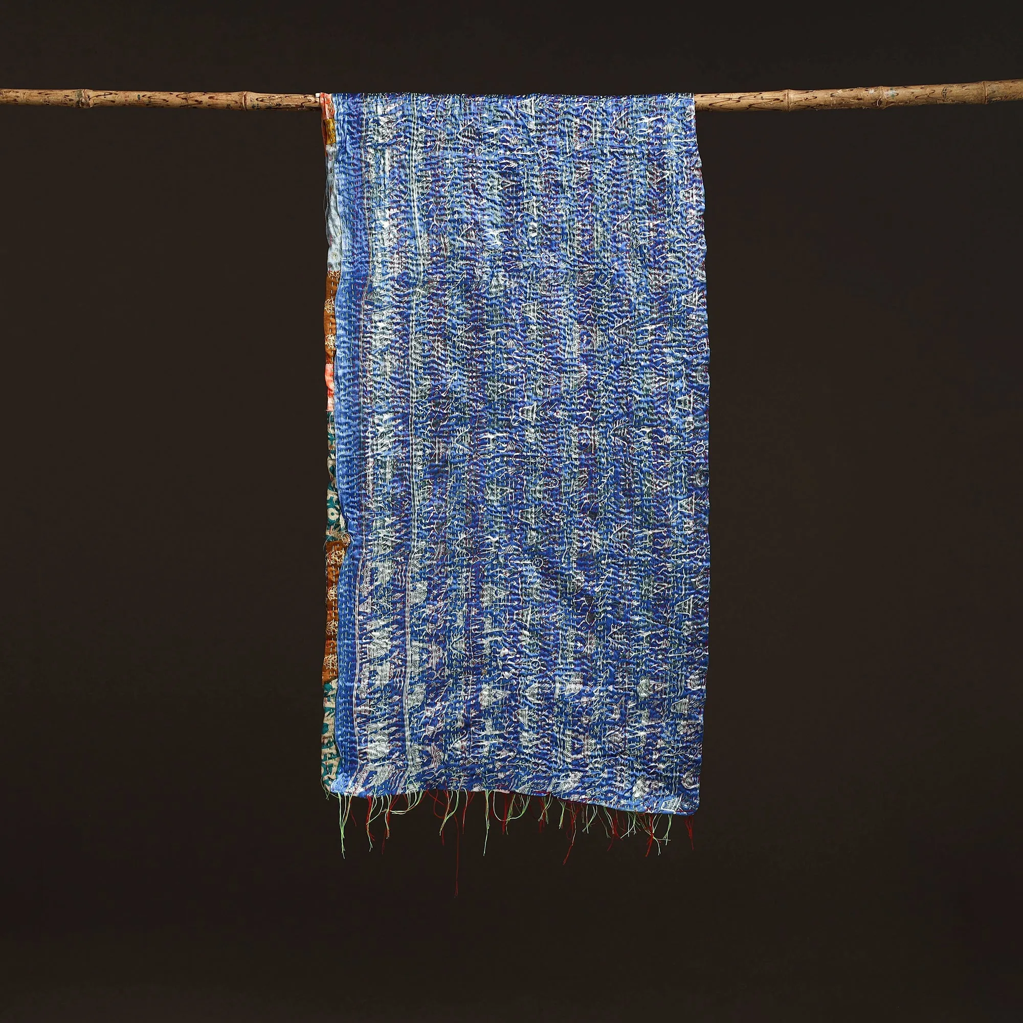 Multicolor - Patchwork Reversible Silk Bengal Hand Kantha Stitch Stole 90 sold by Itokri product image thumbnail 3