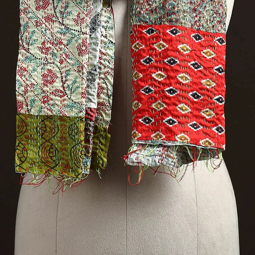 Multicolor - Patchwork Reversible Silk Bengal Hand Kantha Stitch Stole 88 sold by Itokri product image thumbnail 2