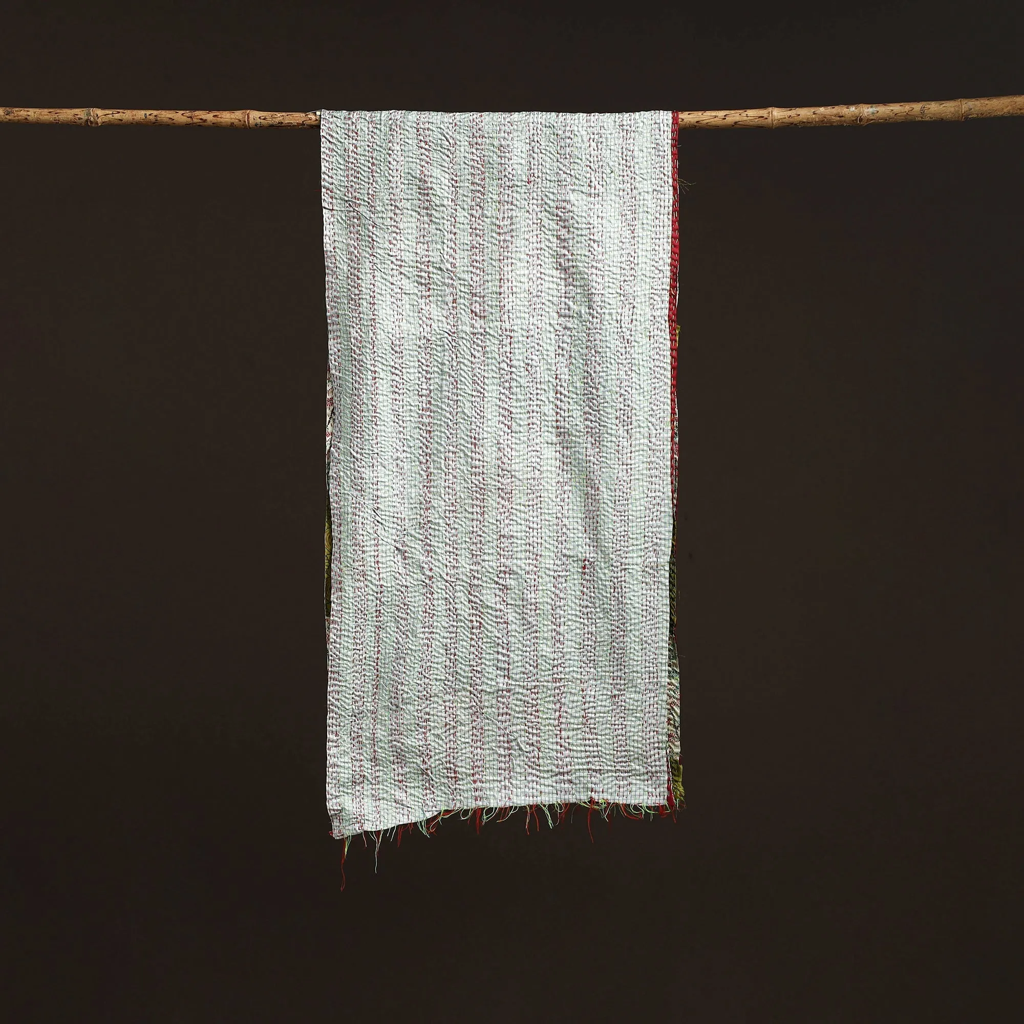 Multicolor - Patchwork Reversible Silk Bengal Hand Kantha Stitch Stole 88 sold by Itokri product image thumbnail 3