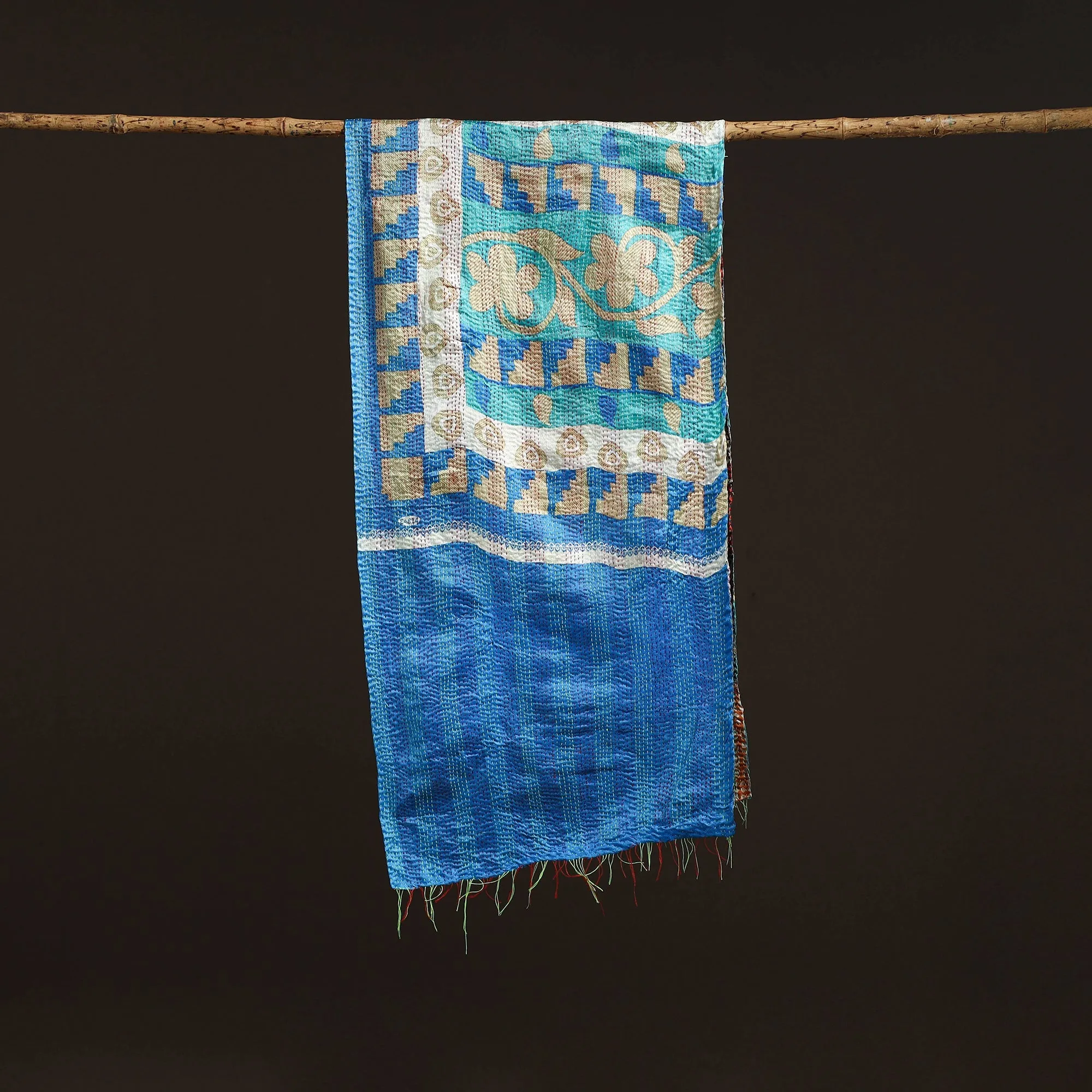 Multicolor - Patchwork Reversible Silk Bengal Hand Kantha Stitch Stole 85 sold by Itokri product image thumbnail 3