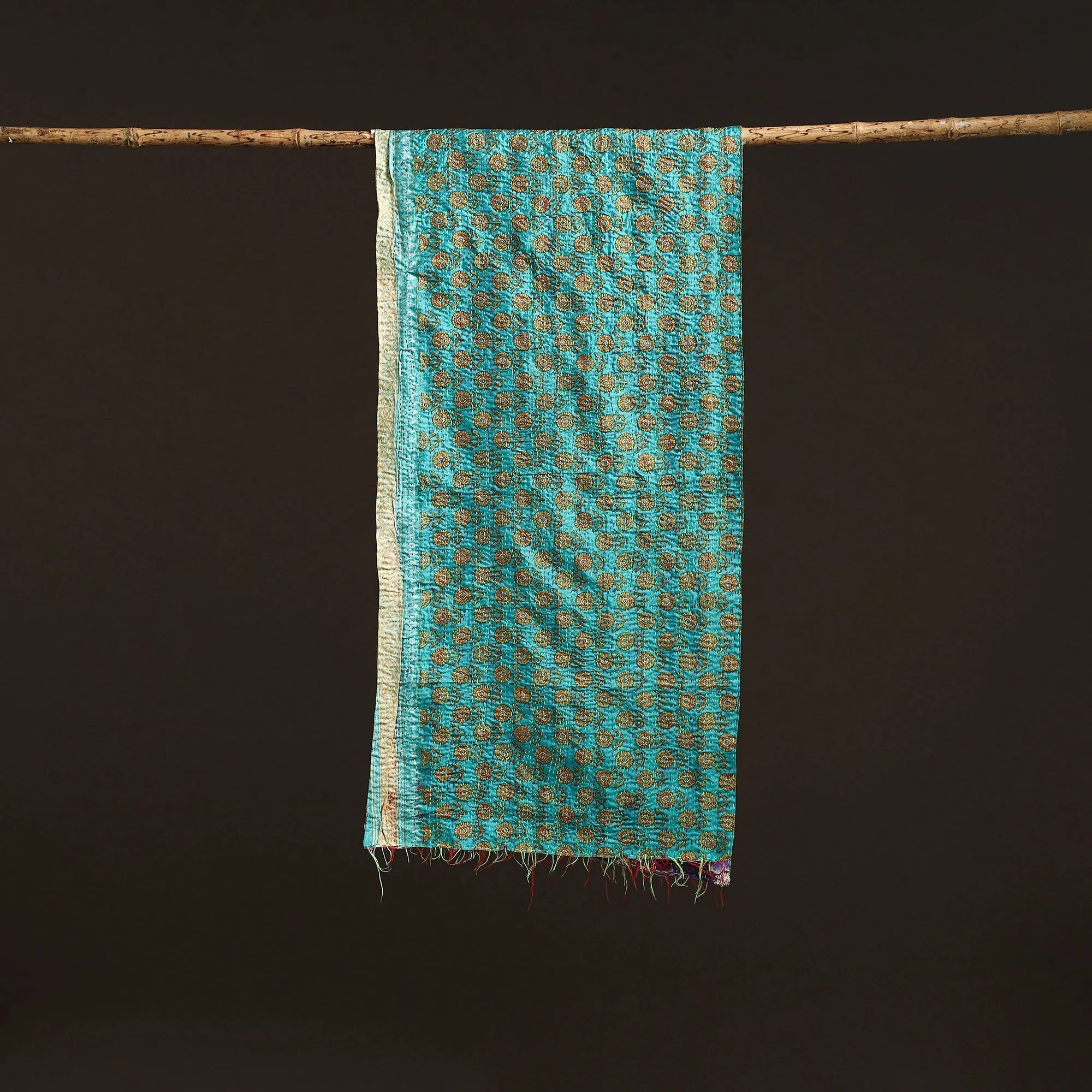 Multicolor - Patchwork Reversible Silk Bengal Hand Kantha Stitch Stole 75 sold by Itokri product image thumbnail 3