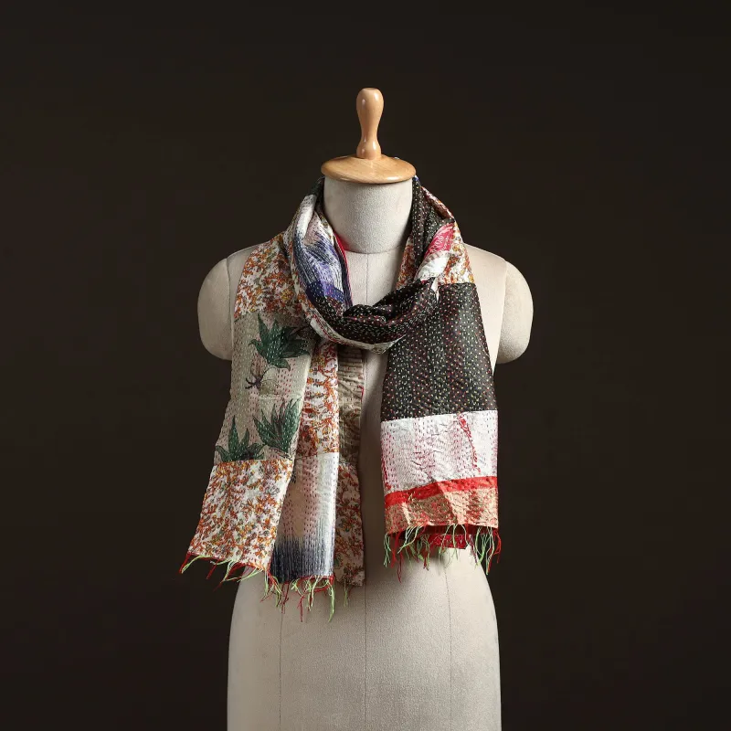 Multicolor - Patchwork Reversible Silk Bengal Hand Kantha Stitch Stole 67 sold by Itokri