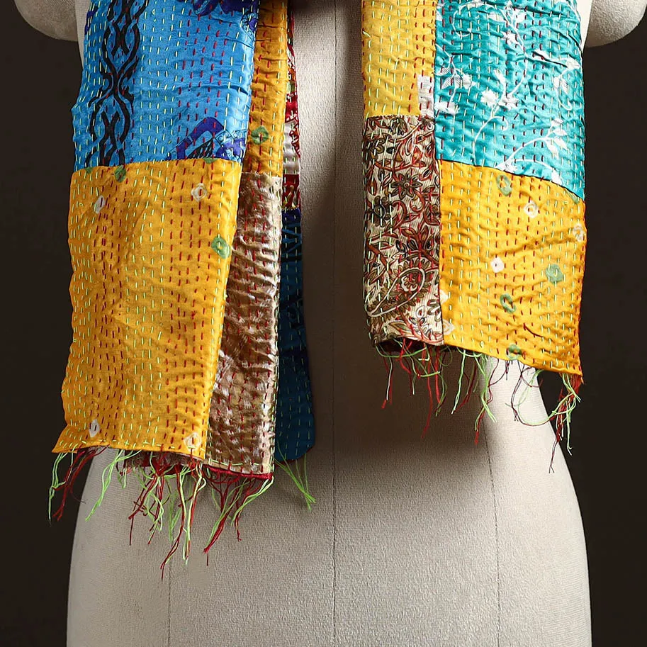 Multicolor - Patchwork Reversible Silk Bengal Hand Kantha Stitch Stole 73 sold by Itokri product image thumbnail 2