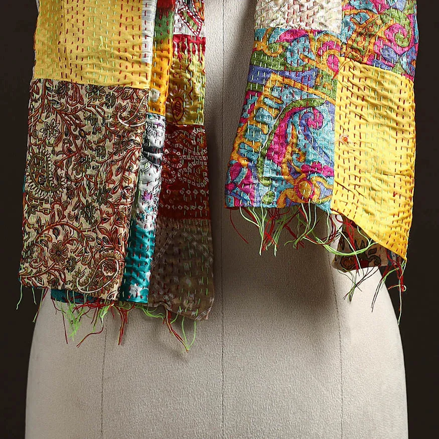 Multicolor - Patchwork Reversible Silk Bengal Hand Kantha Stitch Stole 59 sold by Itokri product image thumbnail 2