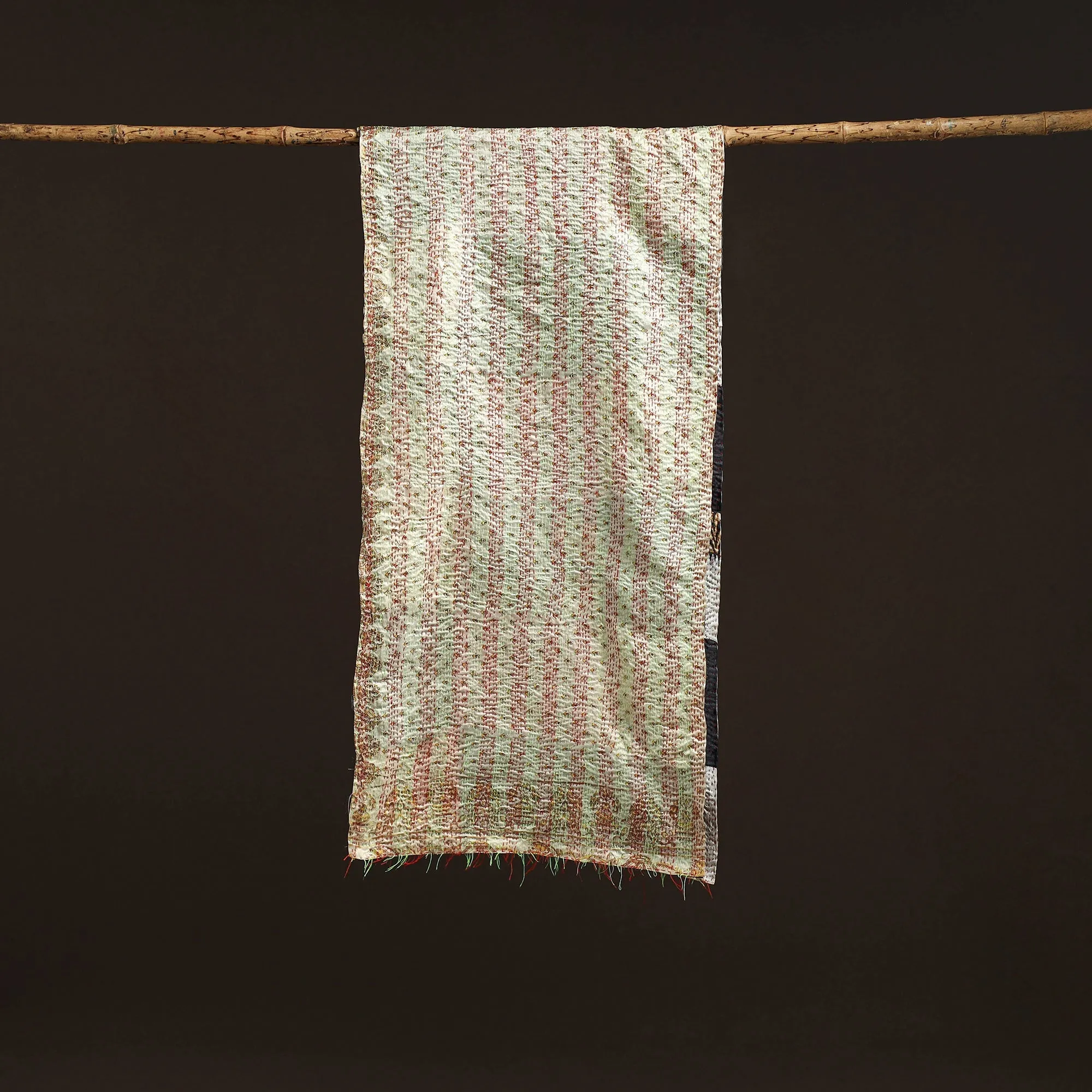 Multicolor - Patchwork Reversible Silk Bengal Hand Kantha Stitch Stole 57 sold by Itokri product image thumbnail 3