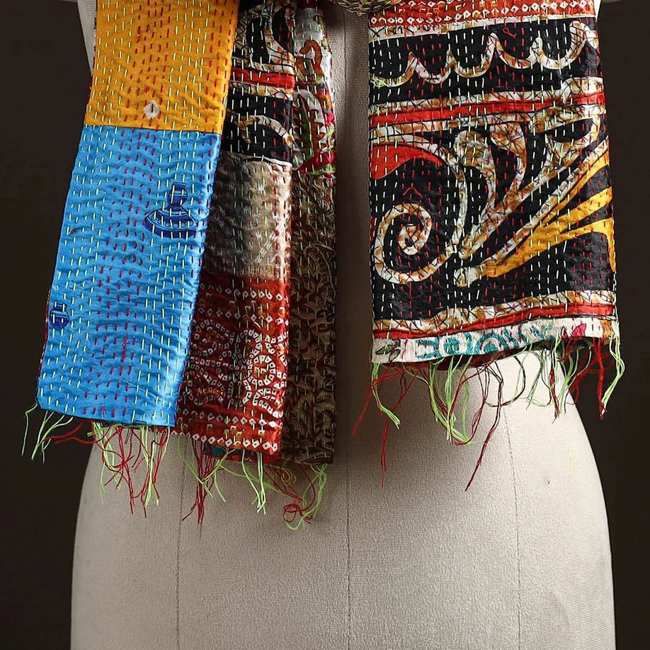 Multicolor - Patchwork Reversible Silk Bengal Hand Kantha Stitch Stole 44 sold by Itokri product image thumbnail 2