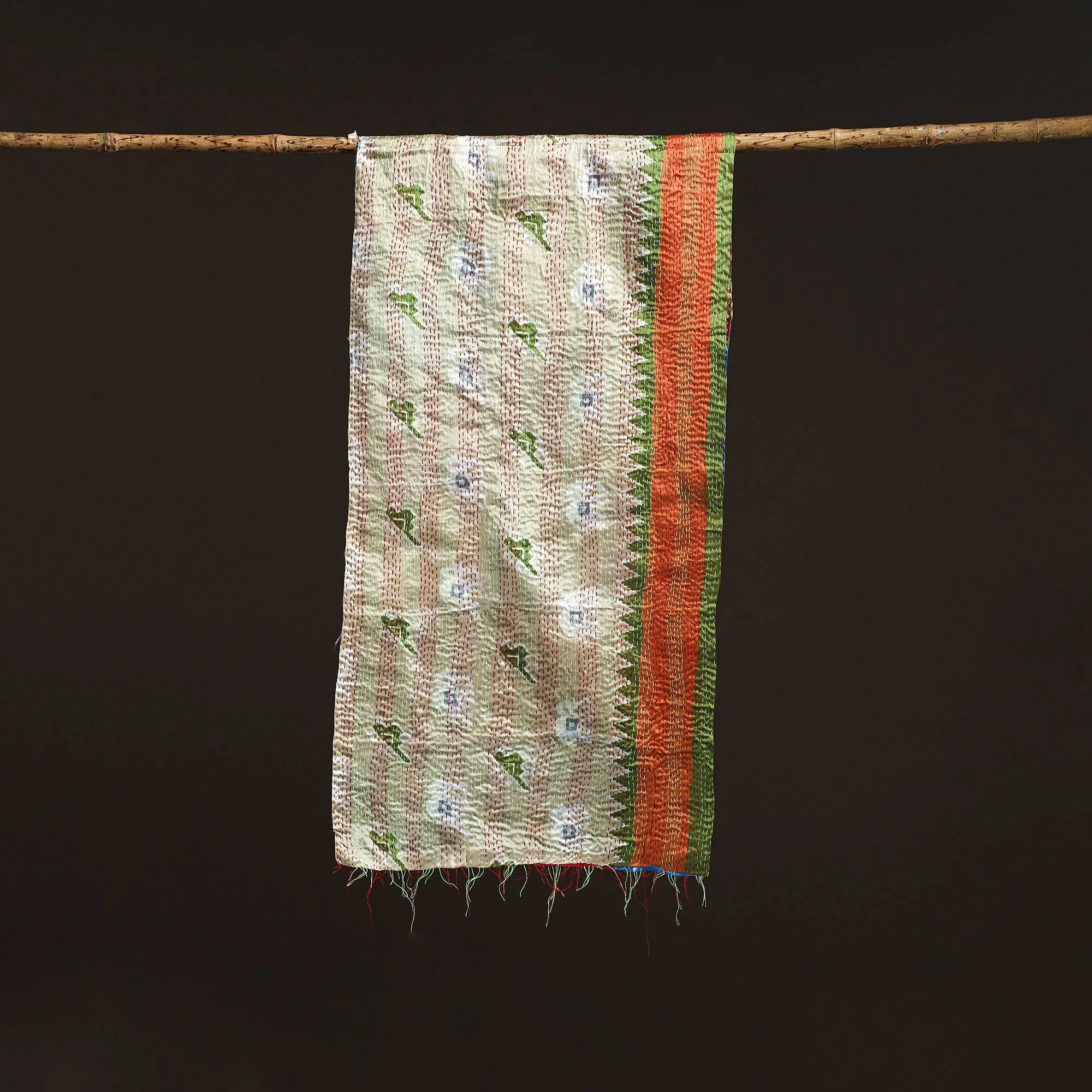 Multicolor - Patchwork Reversible Silk Bengal Hand Kantha Stitch Stole 38 sold by Itokri product image thumbnail 3