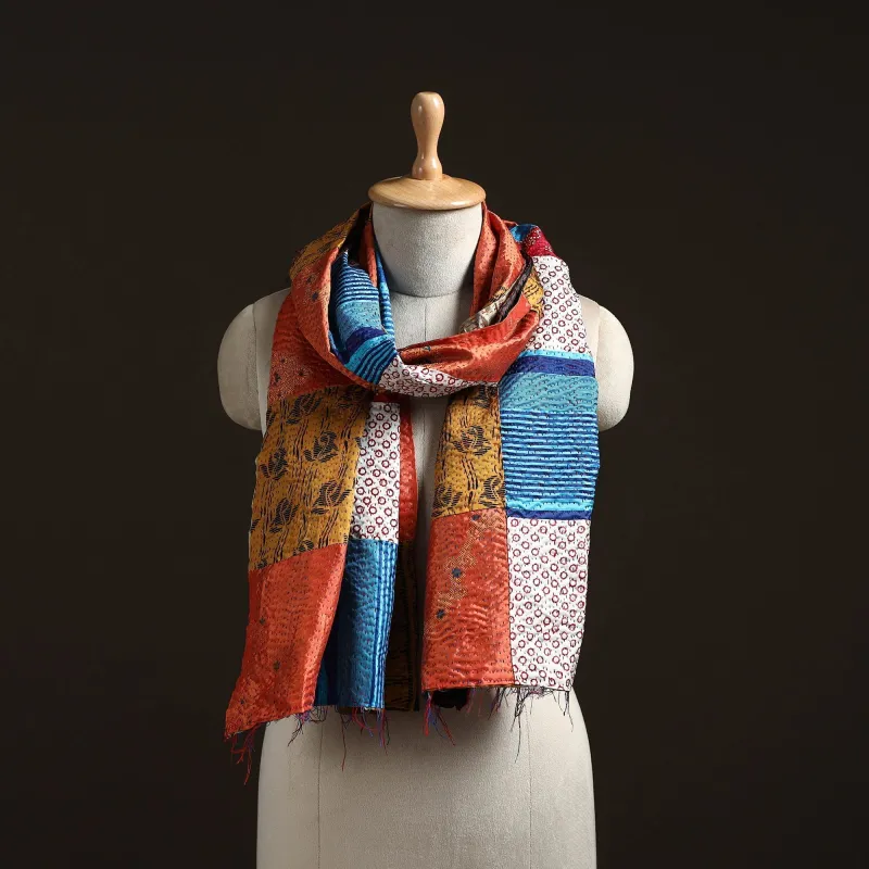 Multicolor - Patchwork Reversible Silk Bengal Hand Kantha Stitch Stole 31 sold by Itokri