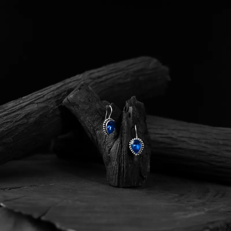 Blue - Saanjh Bela Stone Oxidised Drop Earrings made by Itokri