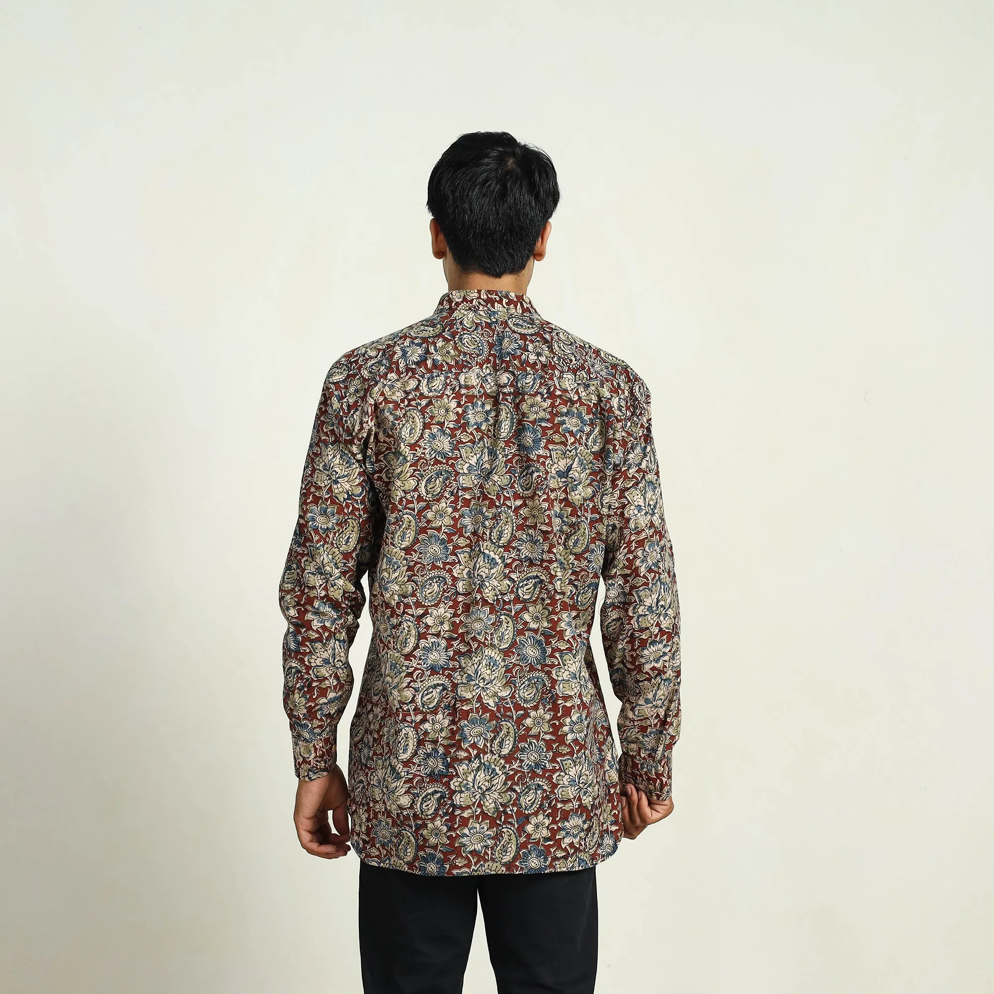 Red - Pedana Block Print Cotton Men Kalamkari Shirt 13 sold by Itokri product image thumbnail 4