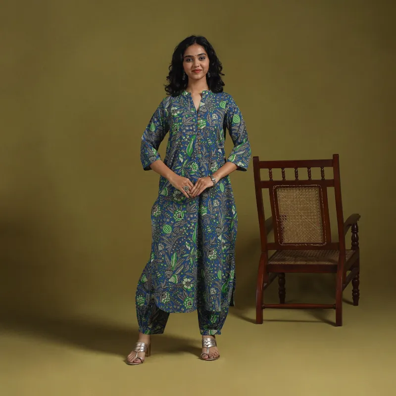 Blue - Kalamkari Printed Cotton 2pc Kurta Set for women 02 sold by Itokri