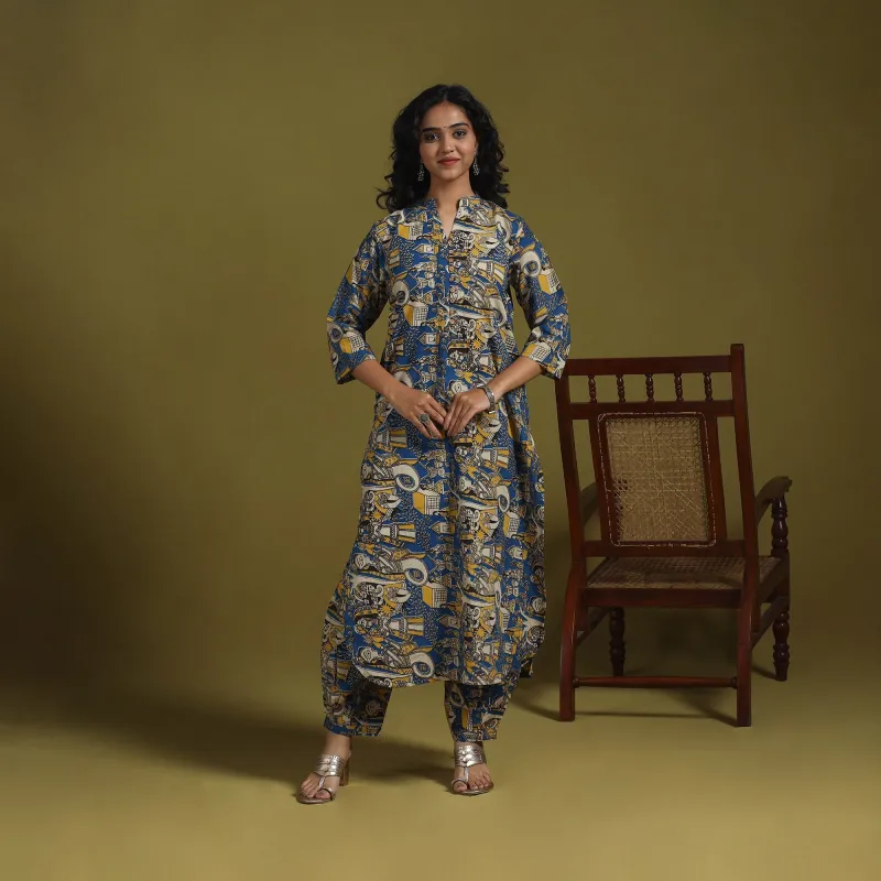 Blue - Kalamkari Printed Cotton 2pc Kurta Set for women 01 sold by Itokri