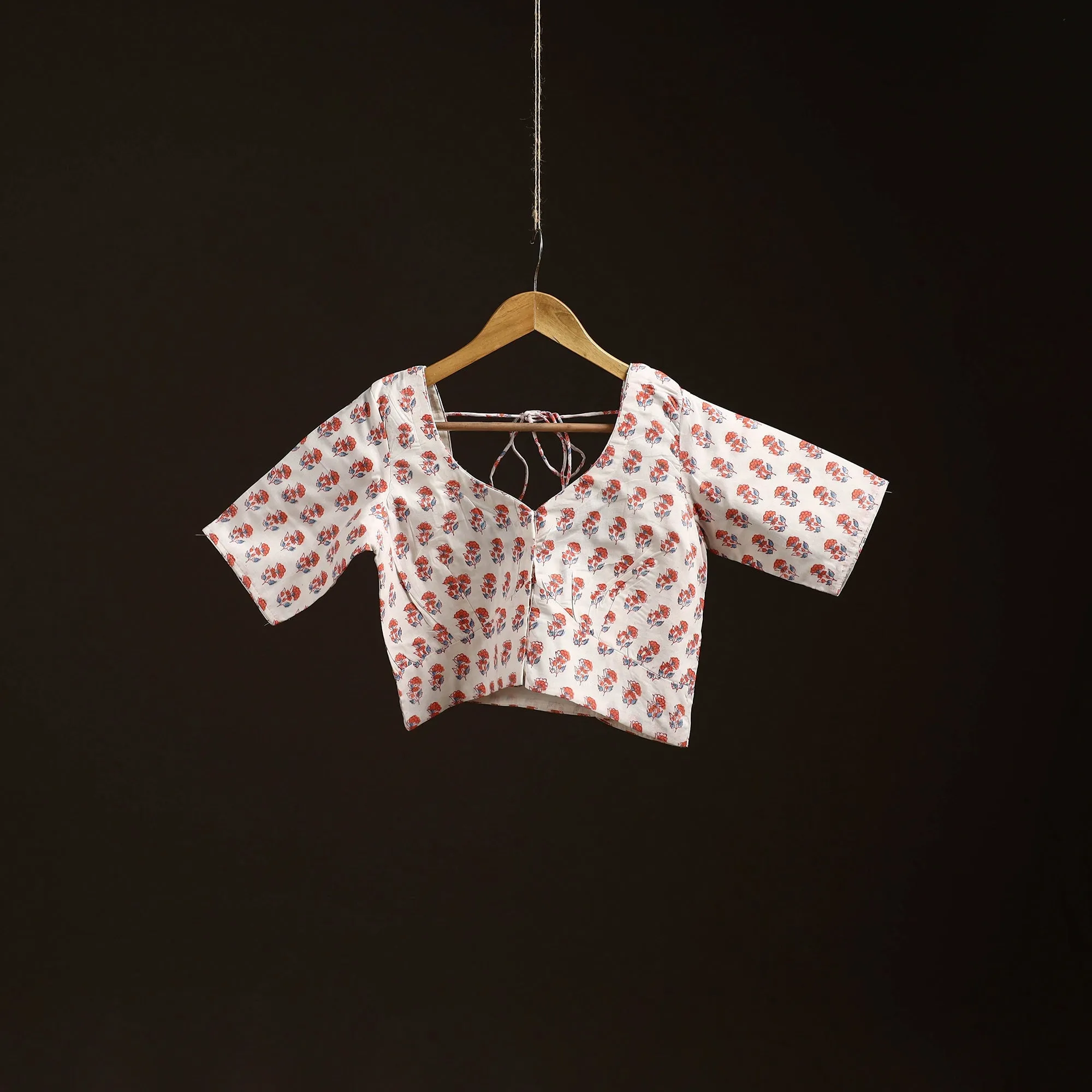 White - Hand Block Print Cotton Sanganeri Readymade Blouse 08 sold by Itokri