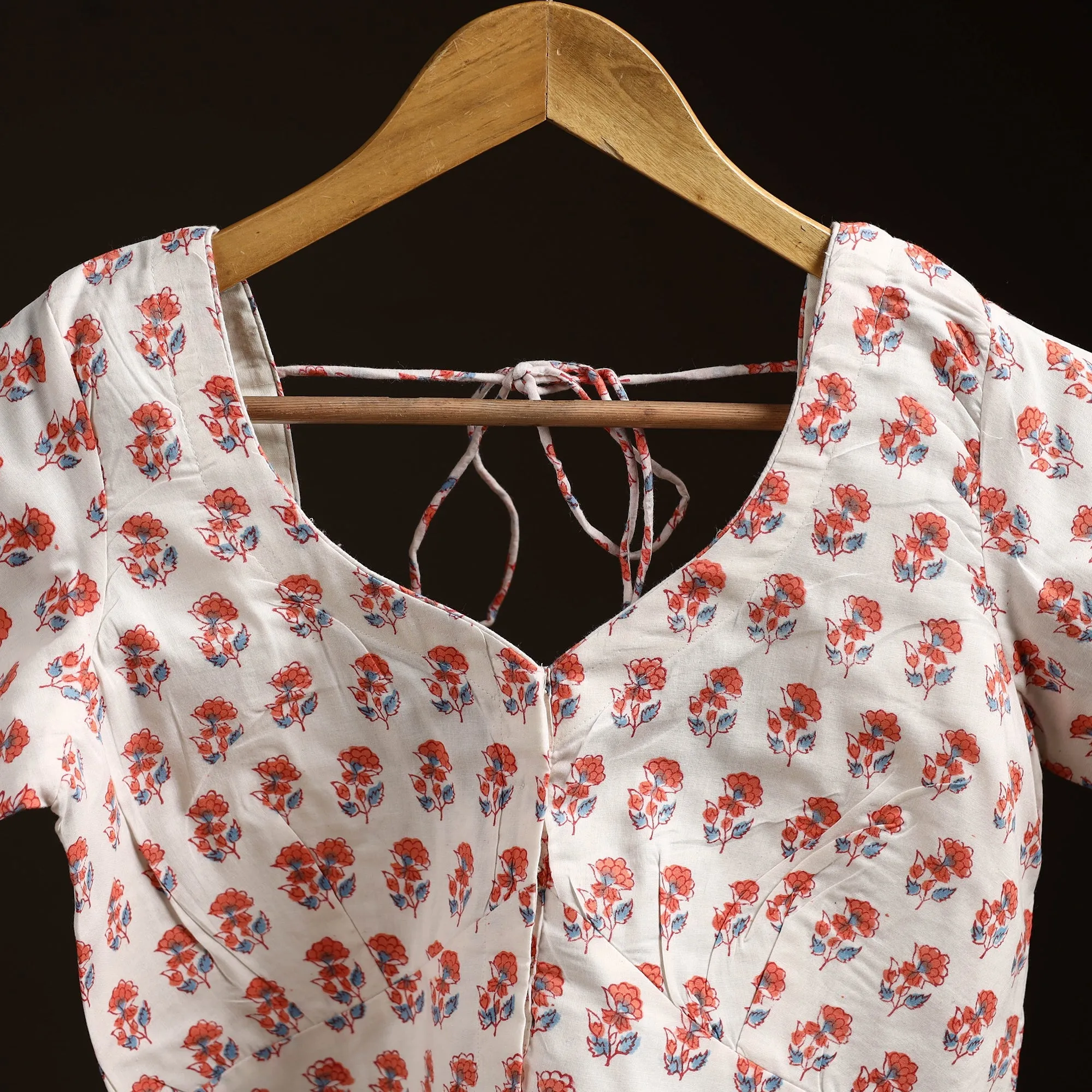 White - Hand Block Print Cotton Sanganeri Readymade Blouse 08 sold by Itokri product image thumbnail 2