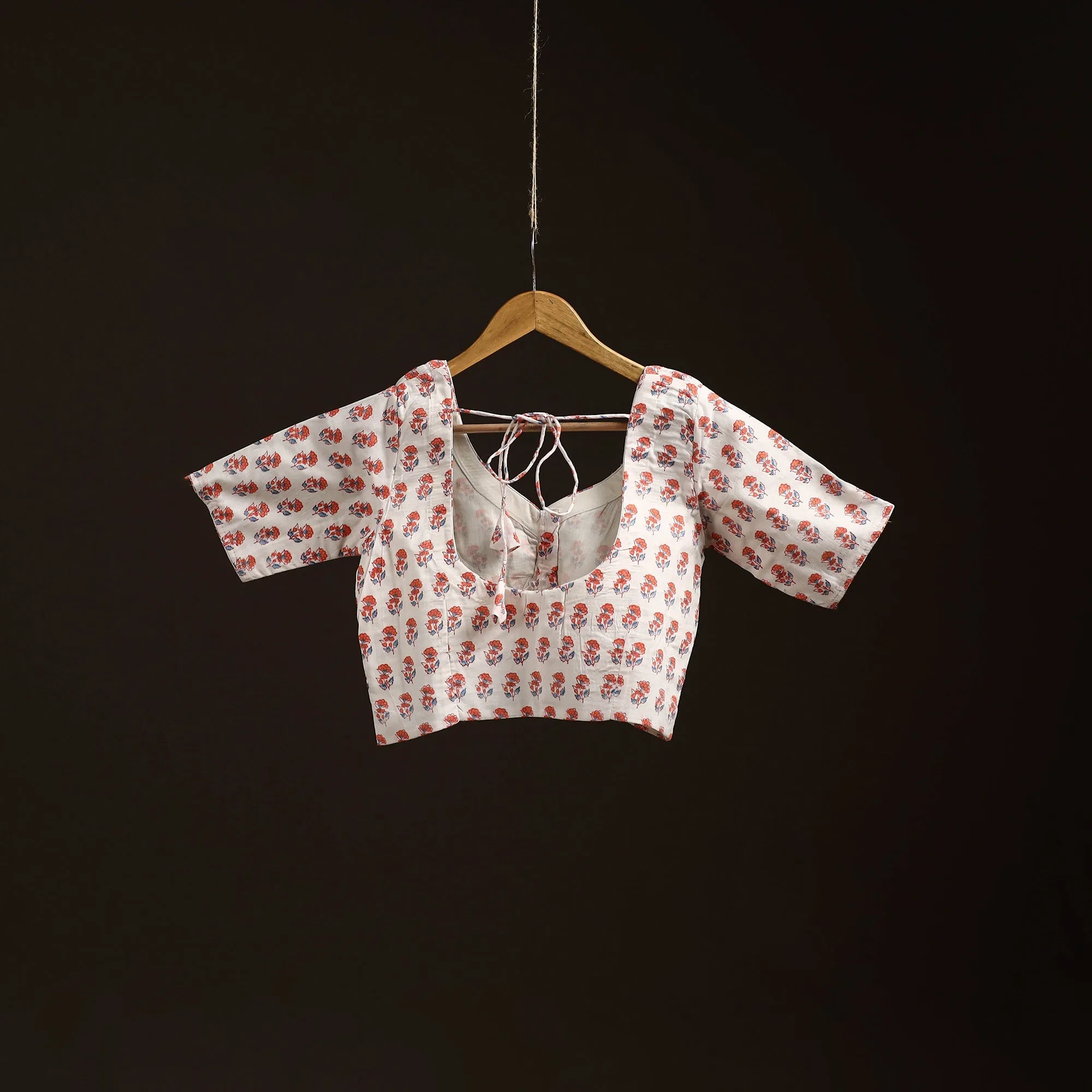 White - Hand Block Print Cotton Sanganeri Readymade Blouse 08 sold by Itokri product image thumbnail 5