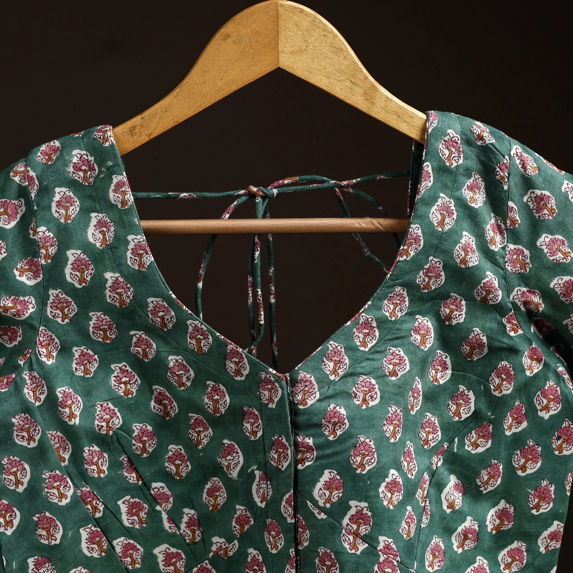 Green - Hand Block Print Cotton Sanganeri Readymade Blouse 06 sold by Itokri product image thumbnail 2