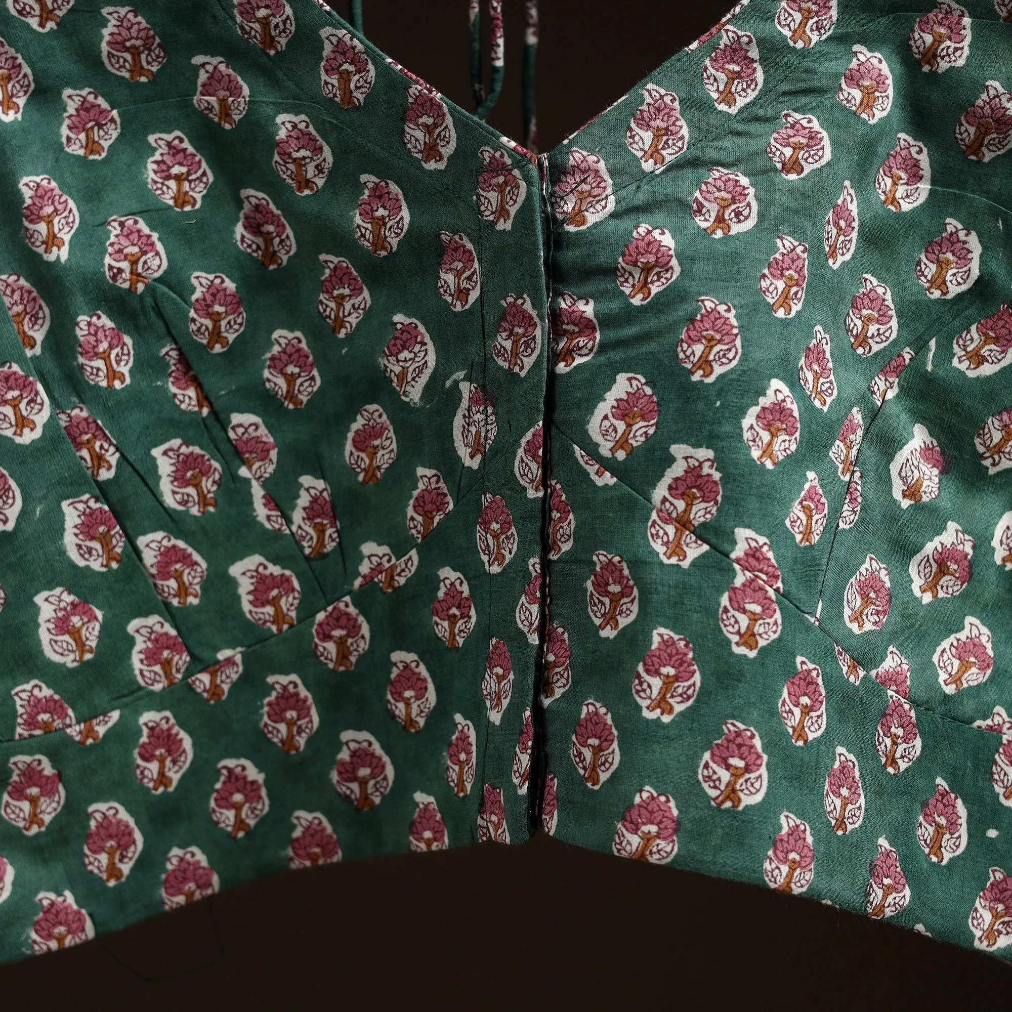 Green - Hand Block Print Cotton Sanganeri Readymade Blouse 06 sold by Itokri product image thumbnail 4