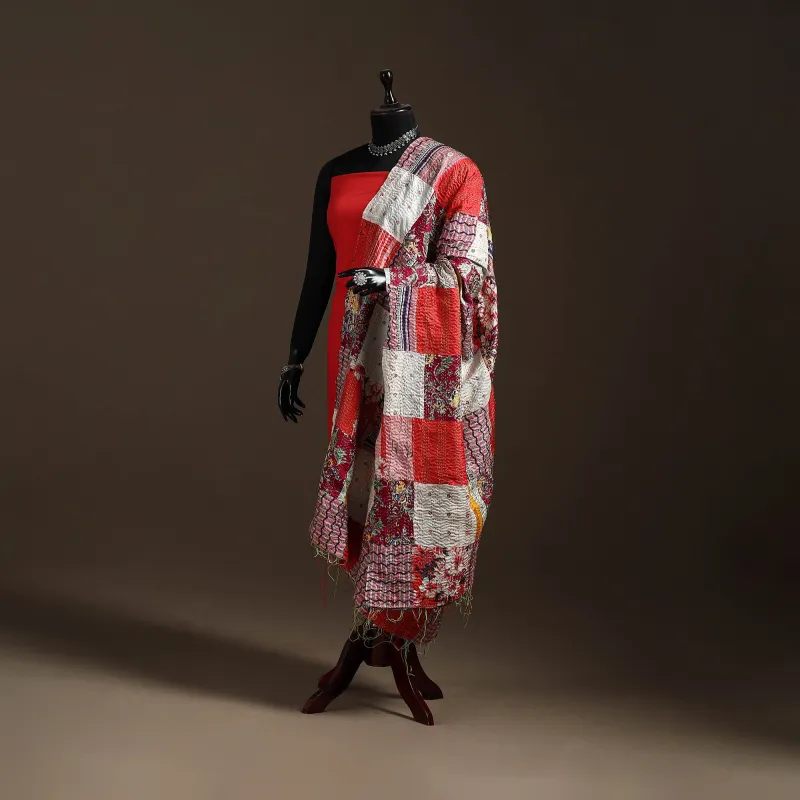 Multicolor - Bengal Hand Embroidery Patchwork Reversible Silk Kantha Dupatta 18 sold by Itokri