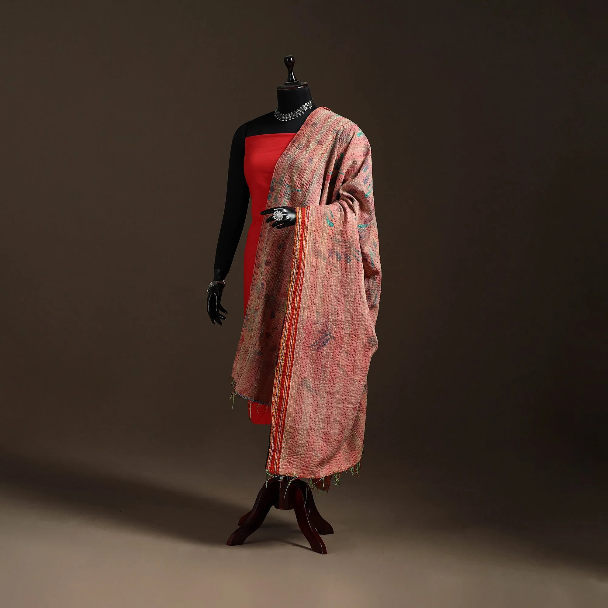 Multicolor - Bengal Hand Embroidery Patchwork Reversible Silk Kantha Dupatta 22 sold by Itokri product image thumbnail 5