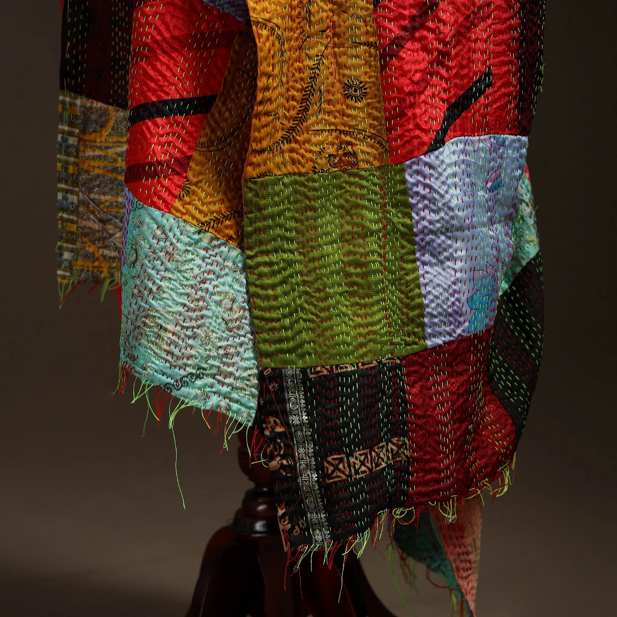 Multicolor - Bengal Hand Embroidery Patchwork Reversible Silk Kantha Dupatta 22 sold by Itokri product image thumbnail 4