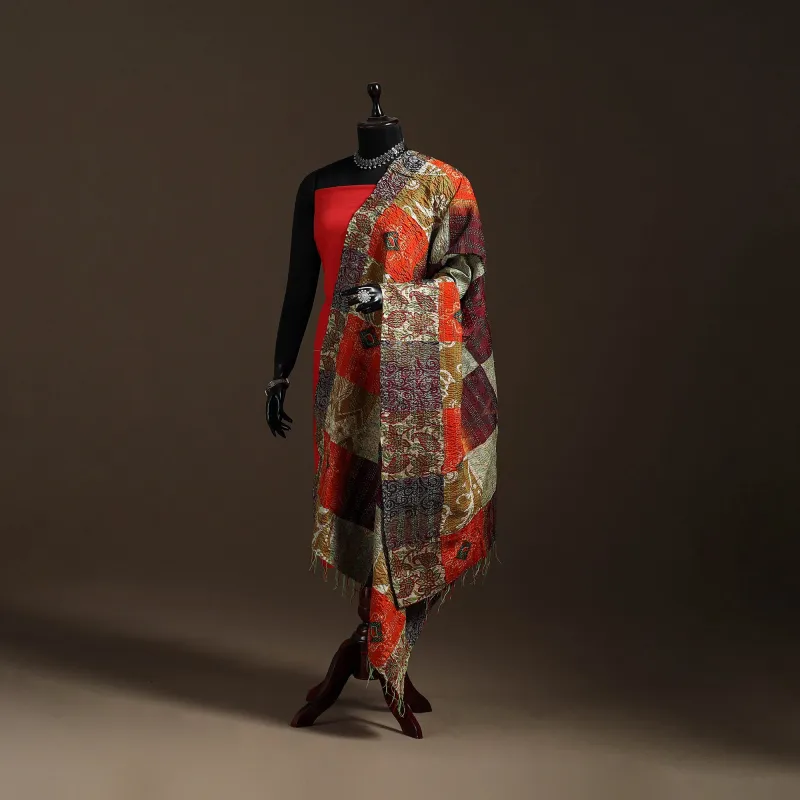 Multicolor - Bengal Hand Embroidery Patchwork Reversible Silk Kantha Dupatta 26 sold by Itokri