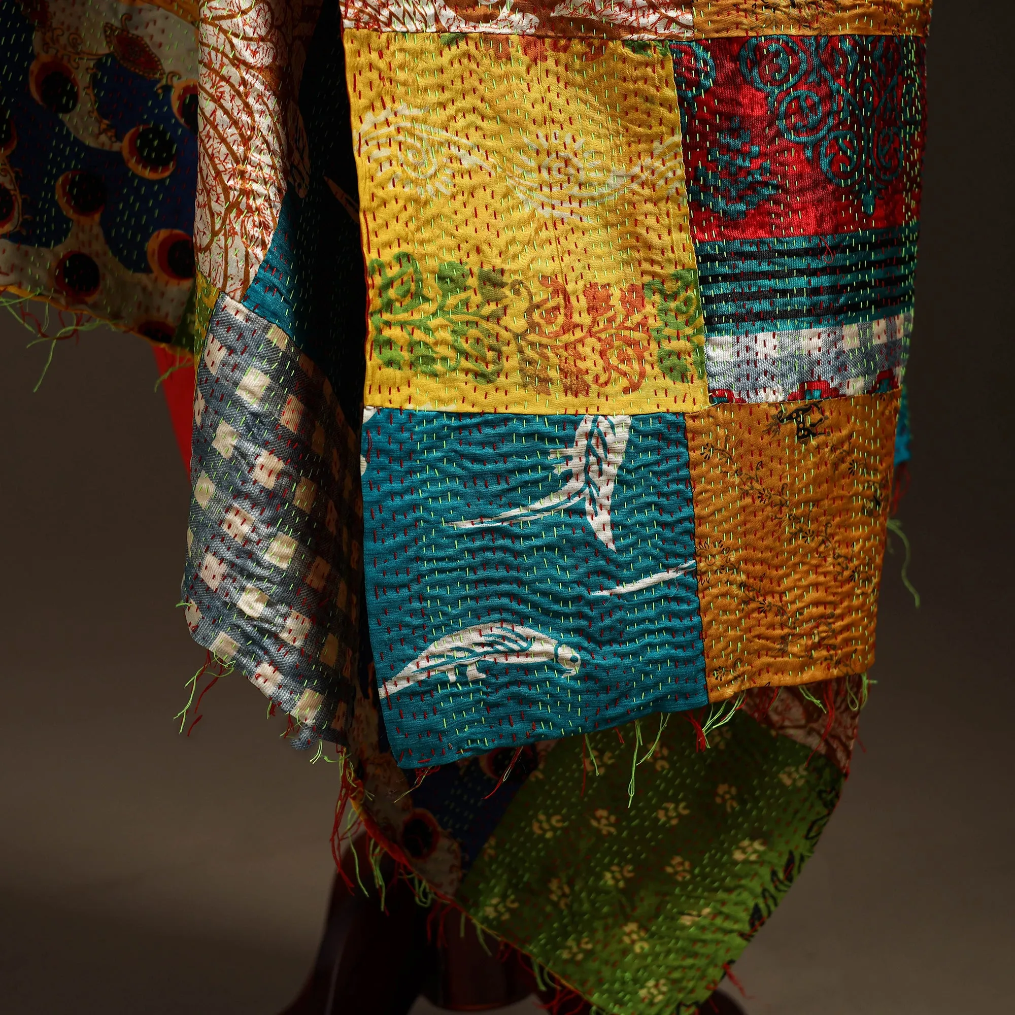 Multicolor - Bengal Hand Embroidery Patchwork Reversible Silk Kantha Dupatta 33 sold by Itokri product image thumbnail 4