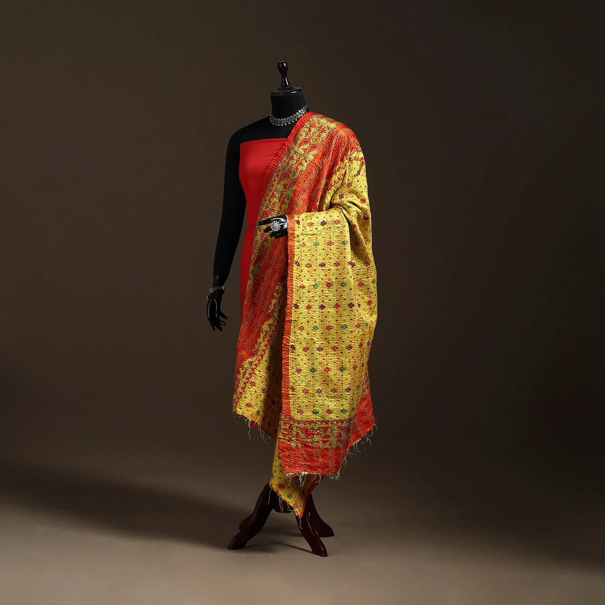 Multicolor - Bengal Hand Embroidery Patchwork Reversible Silk Kantha Dupatta 33 sold by Itokri product image thumbnail 5