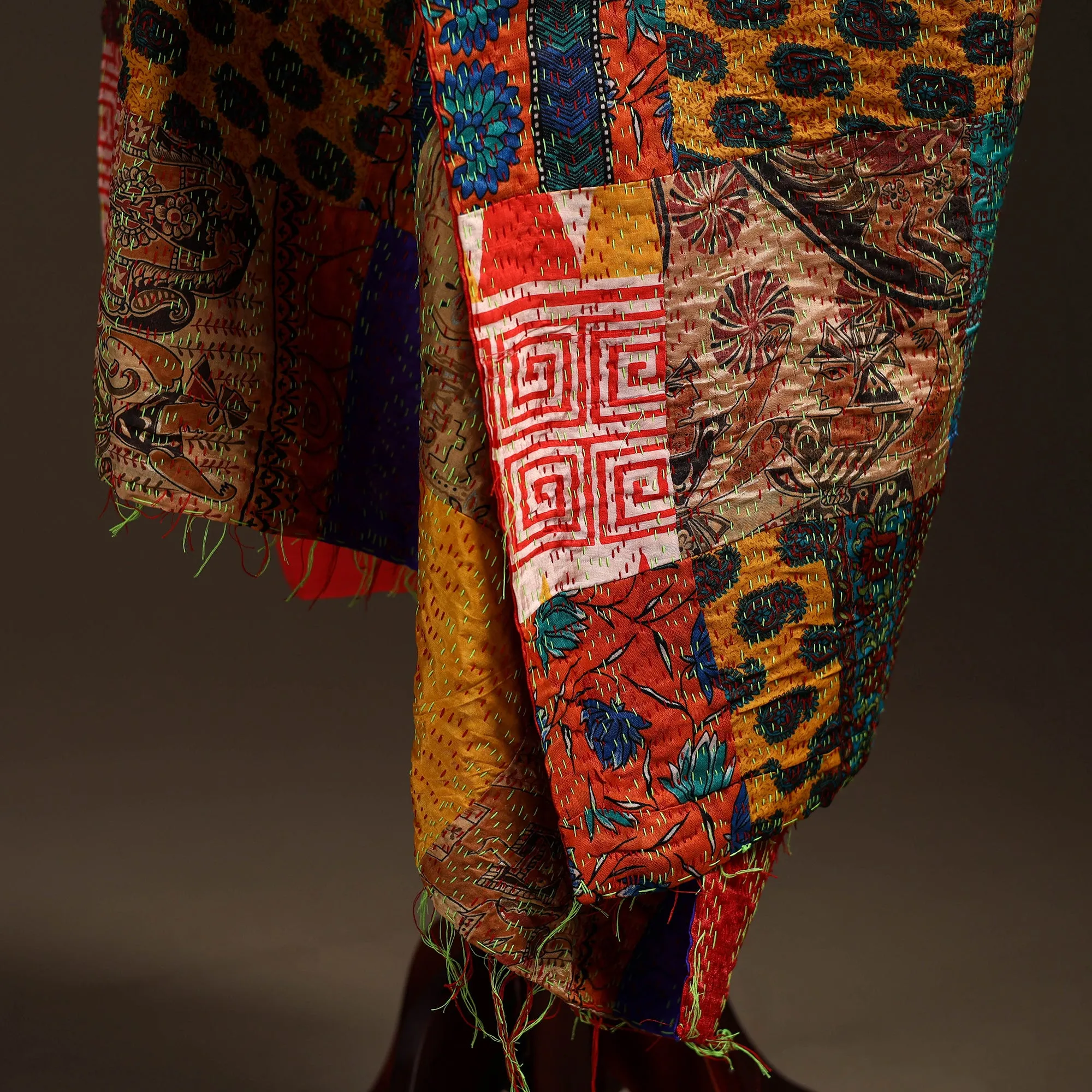 Multicolor - Bengal Hand Embroidery Patchwork Reversible Silk Kantha Dupatta 42 sold by Itokri product image thumbnail 4