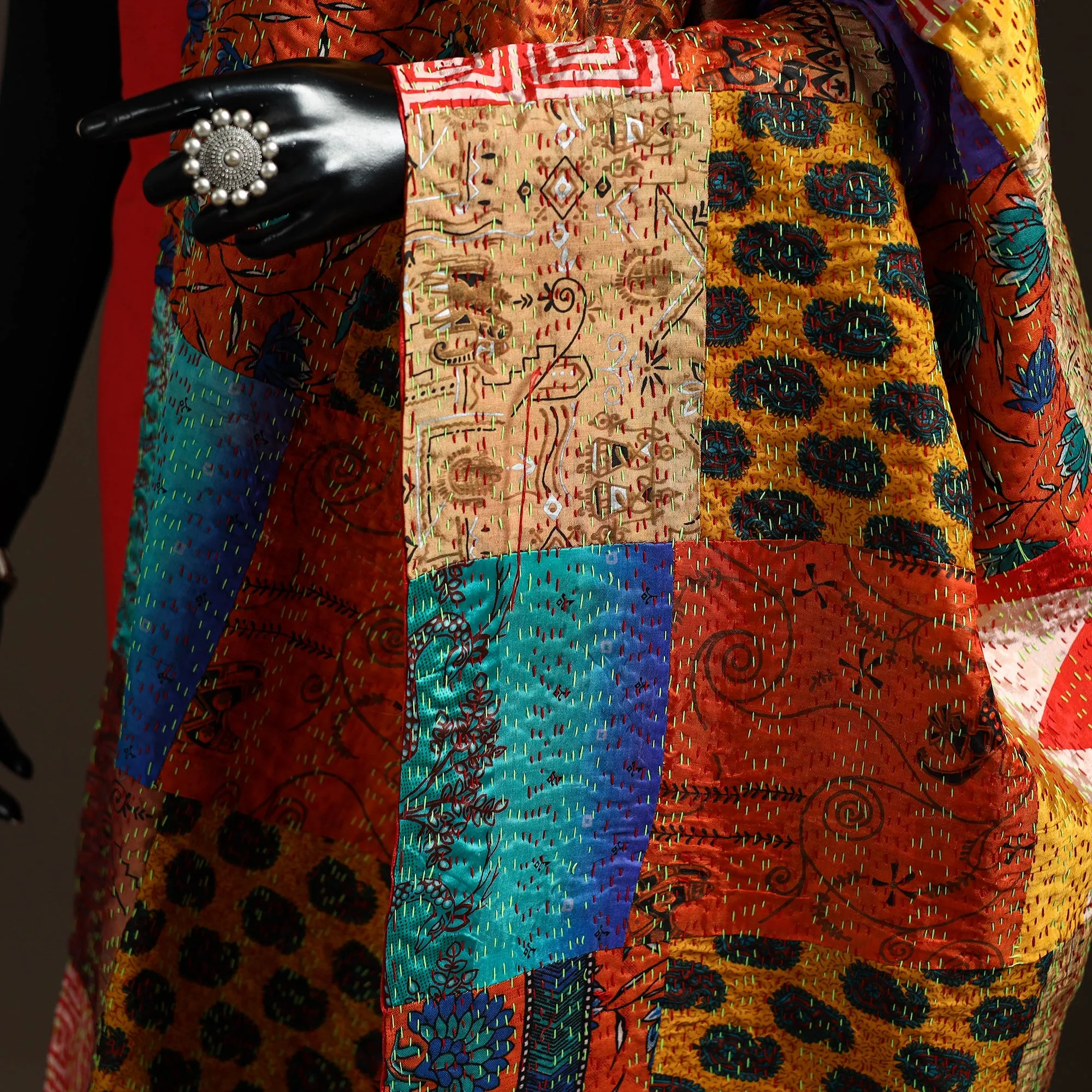 Multicolor - Bengal Hand Embroidery Patchwork Reversible Silk Kantha Dupatta 42 sold by Itokri product image thumbnail 3