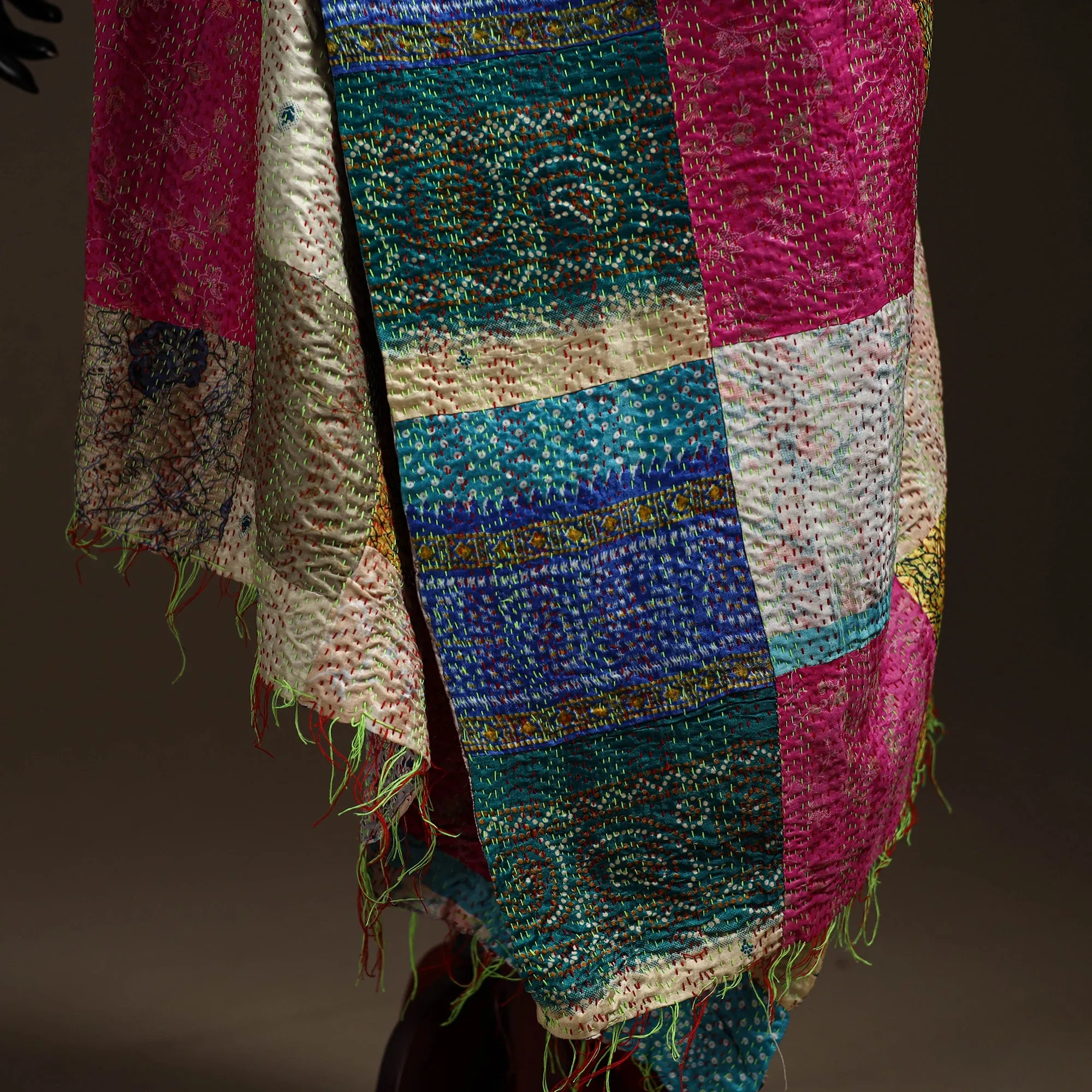 Multicolor - Bengal Hand Embroidery Patchwork Reversible Silk Kantha Dupatta 43 sold by Itokri product image thumbnail 4