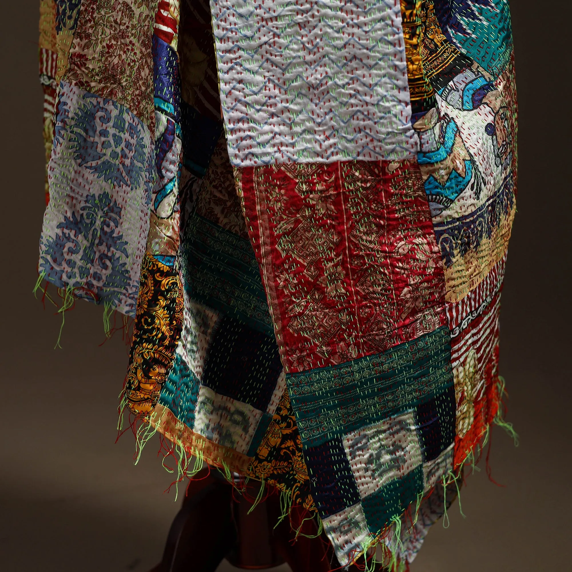 Multicolor - Bengal Hand Embroidery Patchwork Reversible Silk Kantha Dupatta 44 sold by Itokri product image thumbnail 4