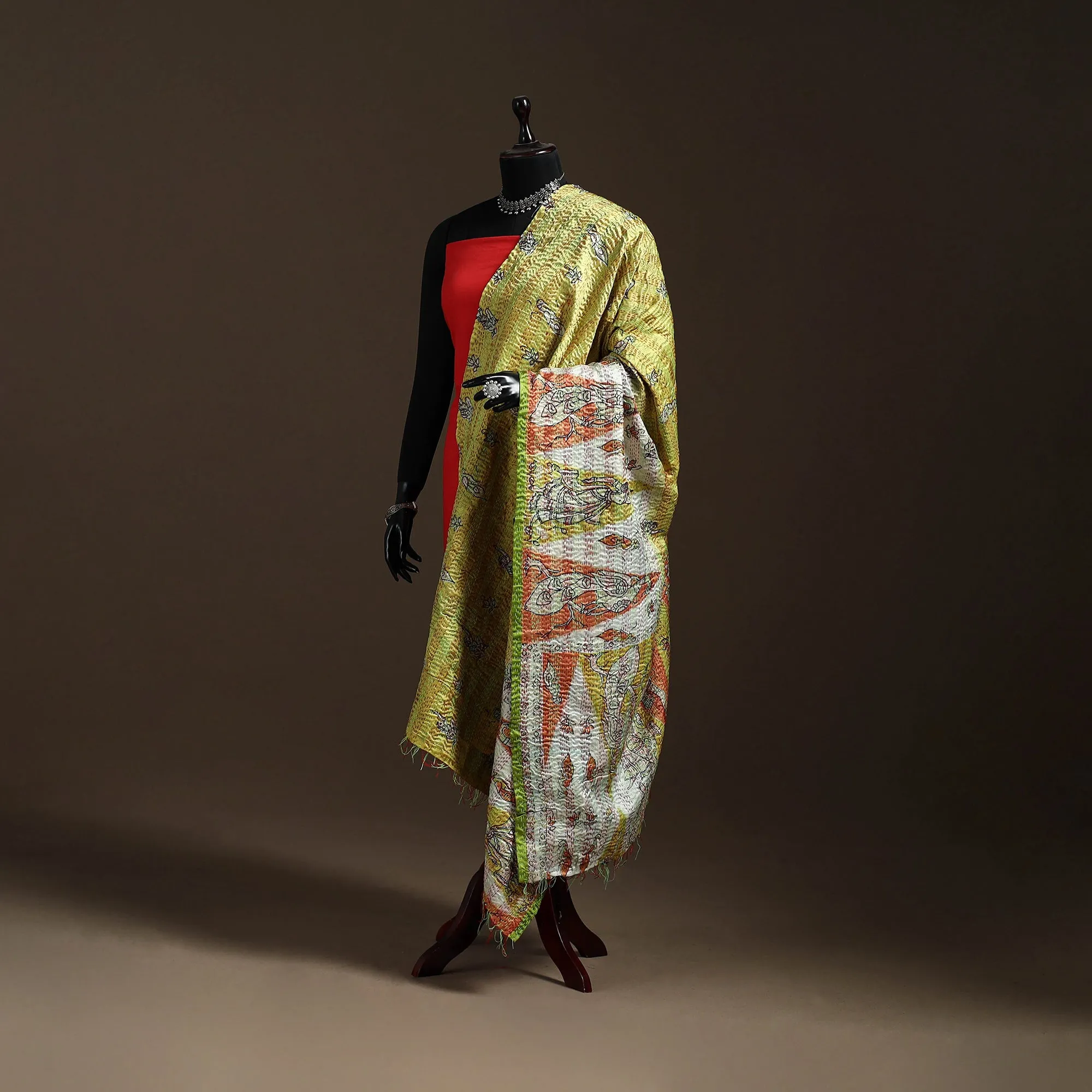 Multicolor - Bengal Hand Embroidery Patchwork Reversible Silk Kantha Dupatta 44 sold by Itokri product image thumbnail 5