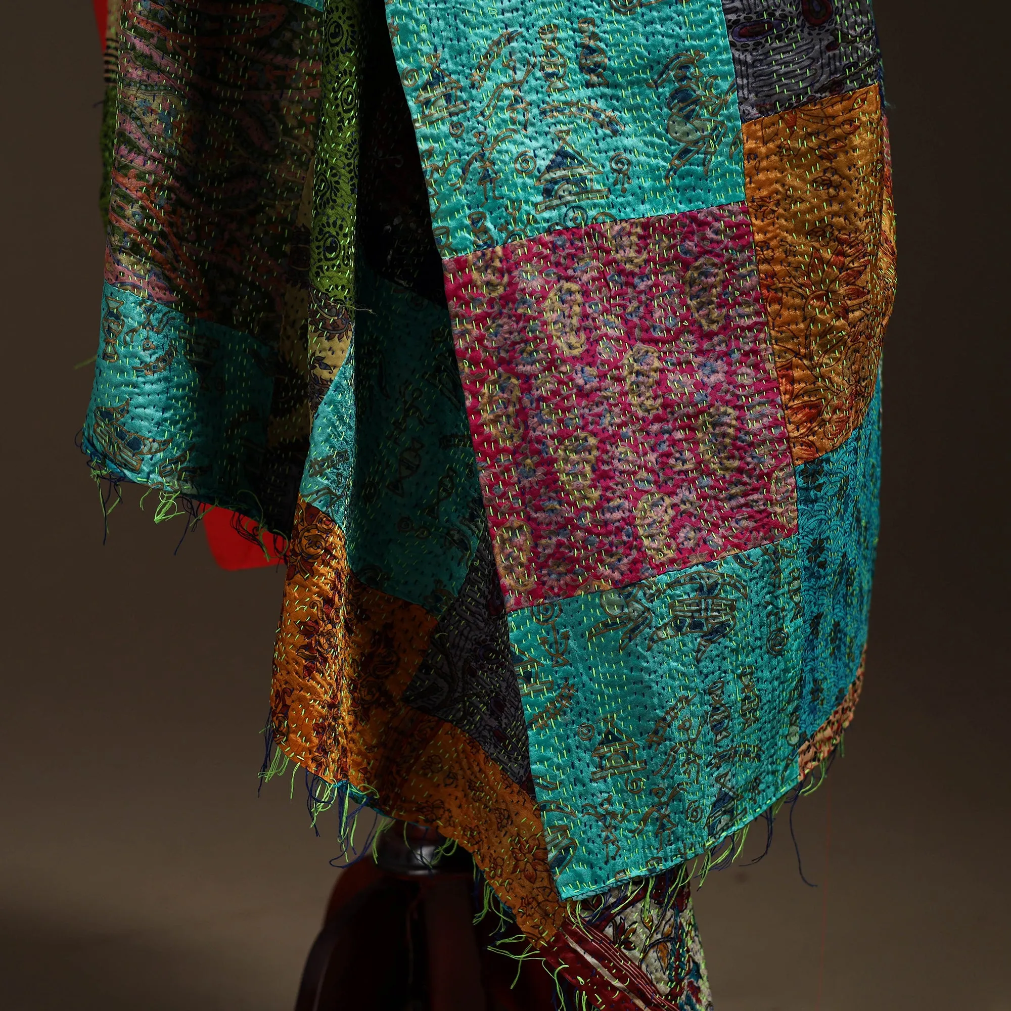 Multicolor - Bengal Hand Embroidery Patchwork Reversible Silk Kantha Dupatta 52 sold by Itokri product image thumbnail 4