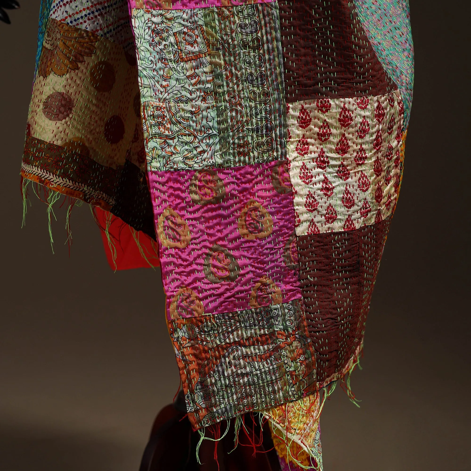 Multicolor - Bengal Hand Embroidery Patchwork Reversible Silk Kantha Dupatta 50 sold by Itokri product image thumbnail 4